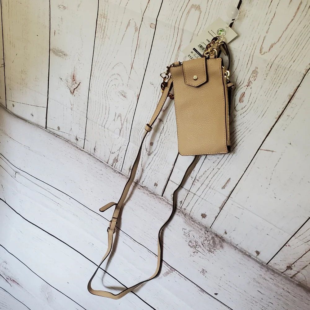No Boundaries women's recycled materials vinyl phone crossbody beige